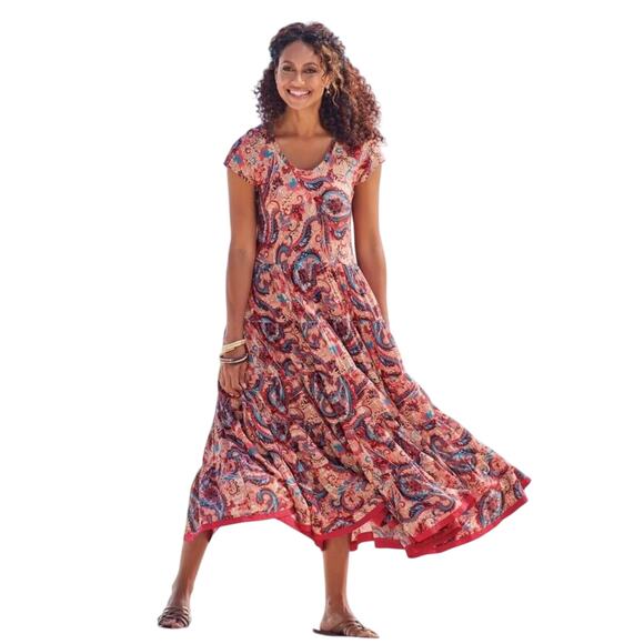 Soft Surroundings Women's 1X Plus Maxi Dress‎ Paisley Tiered Fit & Flare - Picture 1 of 9